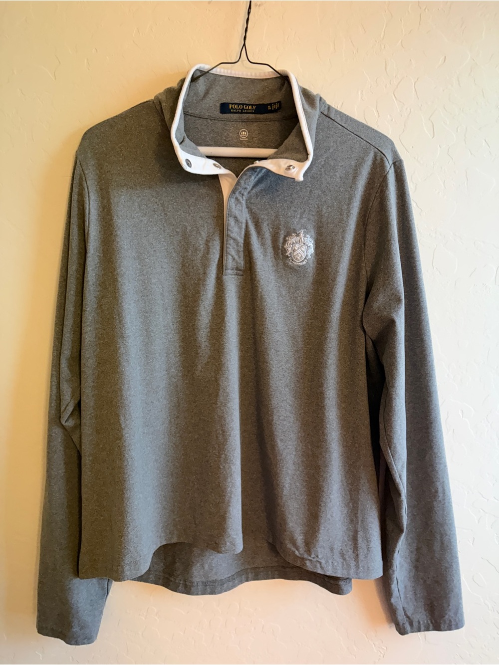 Ralph Lauren Gray Long-Sleeve Polo with White Collar Trim